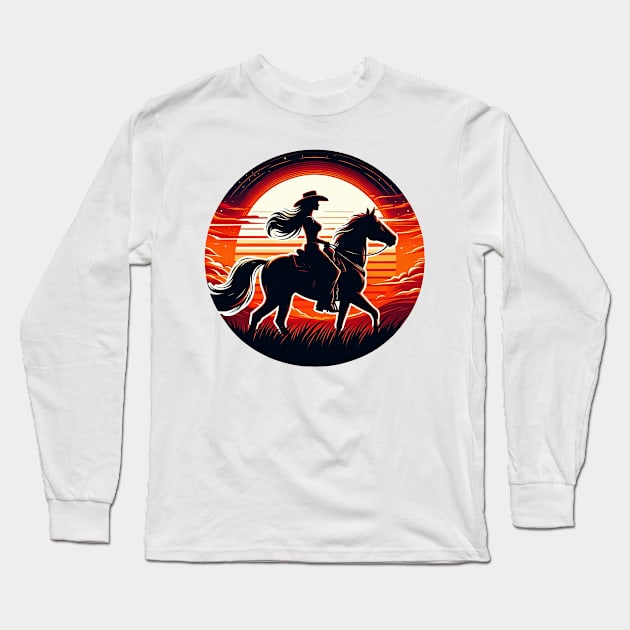 Cowgirl Horse Rider's Dream into the Sunset for Rodeo Queen Long Sleeve T-Shirt by Dad and Co